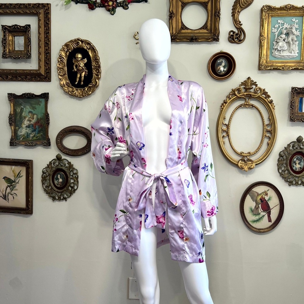 Vintage Victoria's Secret Floral Satin Kimono Robe One Size